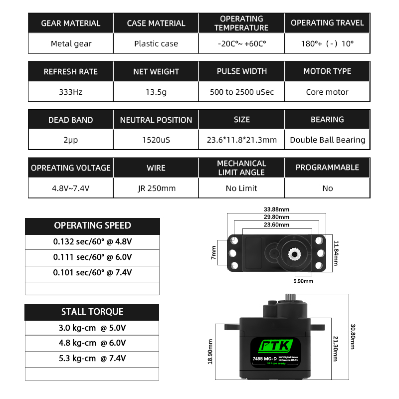 PTK 7455MG-D servo 12g Digital - Rc Hobby Model 评论和价格